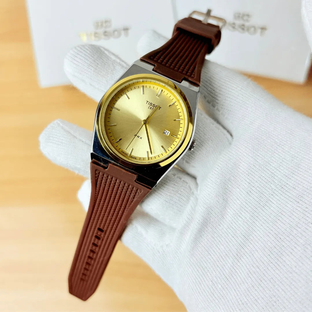 Tissot PRX Gold Dial – Brown Strap