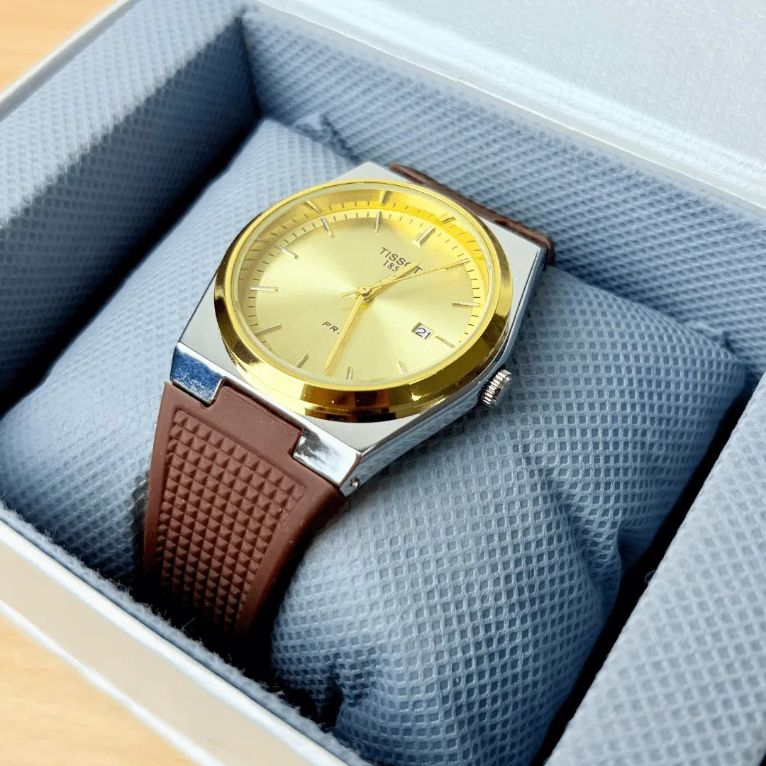 Tissot PRX Gold Dial – Brown Strap