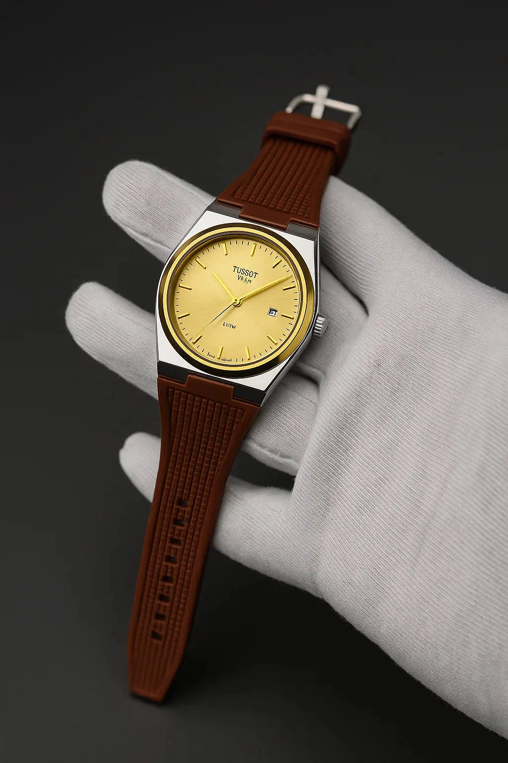 Tissot PRX Gold Dial – Brown Strap